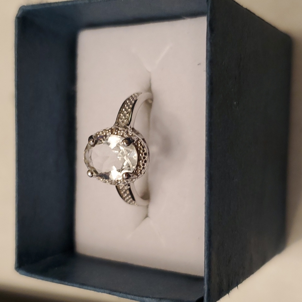 Oval Green Amethyst Halo Ring in Sterling Silver